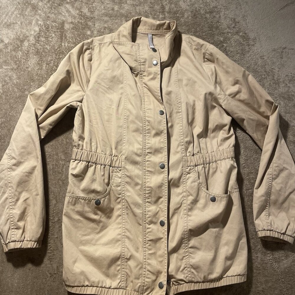 Old Navy Jacket Womens Medium Utility Tan Windbreaker Full Zip Buttons Cinched